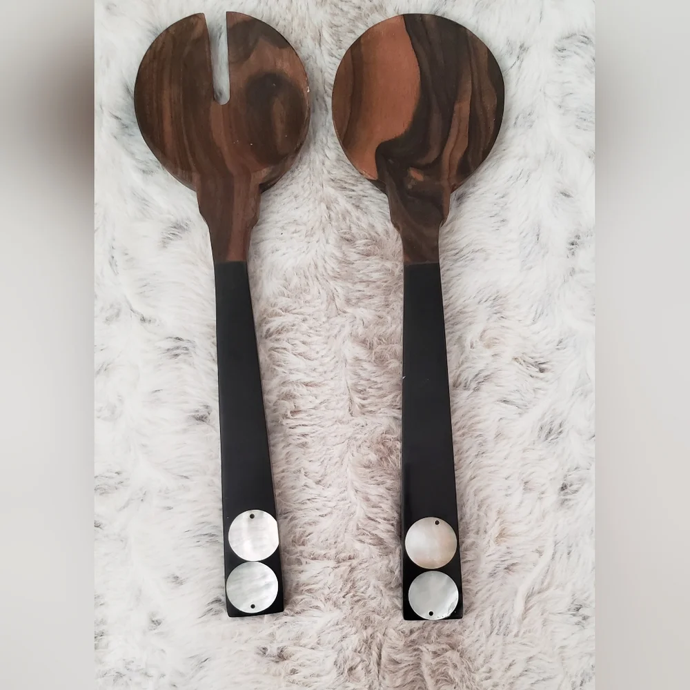 Teak salad servers fork and spoon